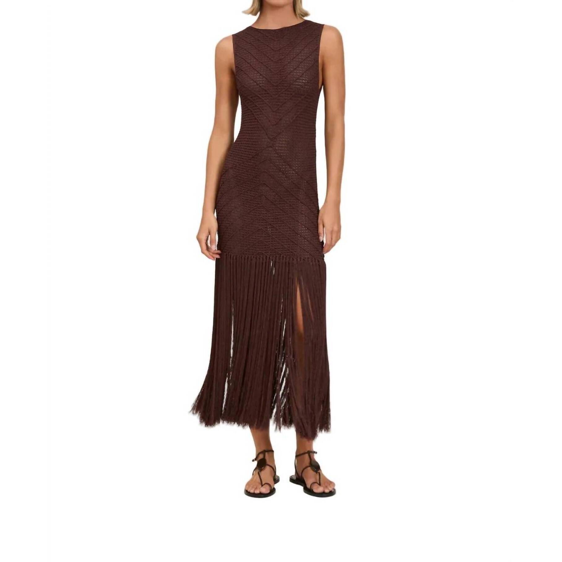 New Devon Windsor Leiza Fringe Dress In Mahogany
